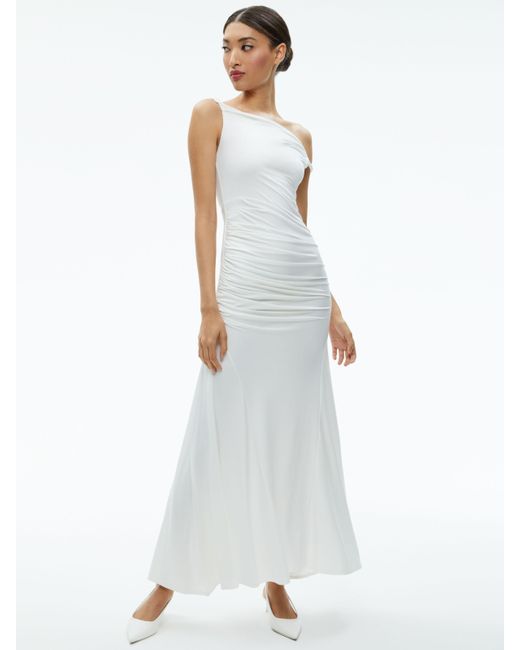 Alice + Olivia White Bianca Twisted Off The Shoulder Maxi Dress