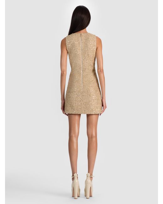 Alice + Olivia Natural Cade Embellished Tweed Mini Dress