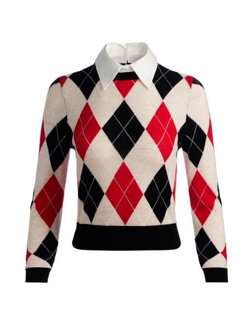 Alice + Olivia Red Carolann Argyle Pullover