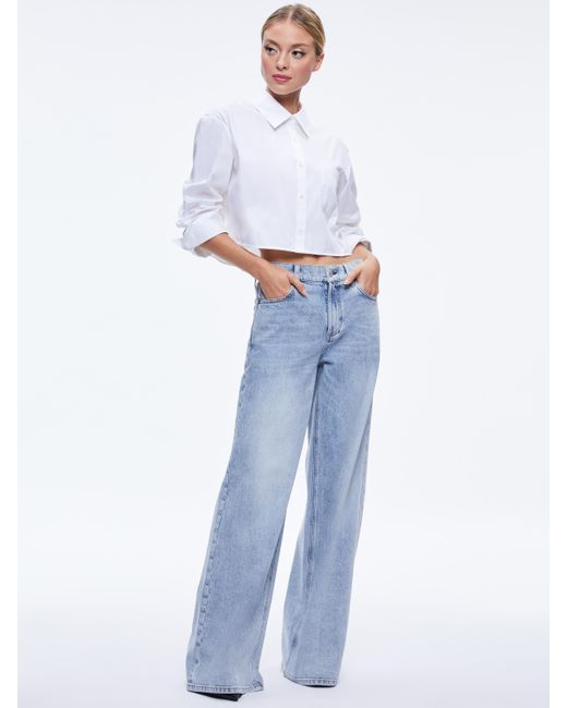 Alice + Olivia White Finely Cropped Button Down