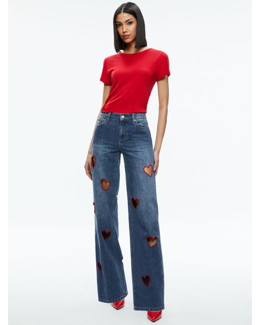 Alice + Olivia Blue Karrie Embroidered Heart Cutout Jean