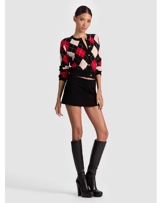 Alice + Olivia Red Carolee Argyle Cardigan