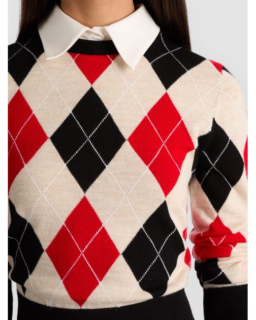 Alice + Olivia Red Carolann Argyle Pullover