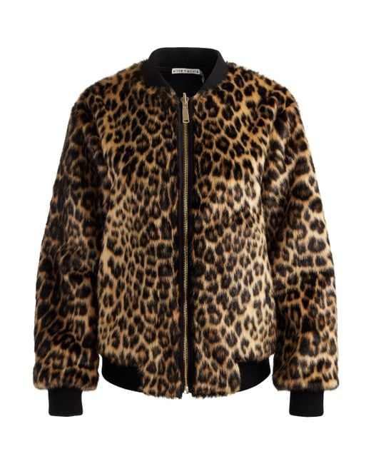 Alice + Olivia Brown Becky Reversible Faux Fur Bomber Jacket