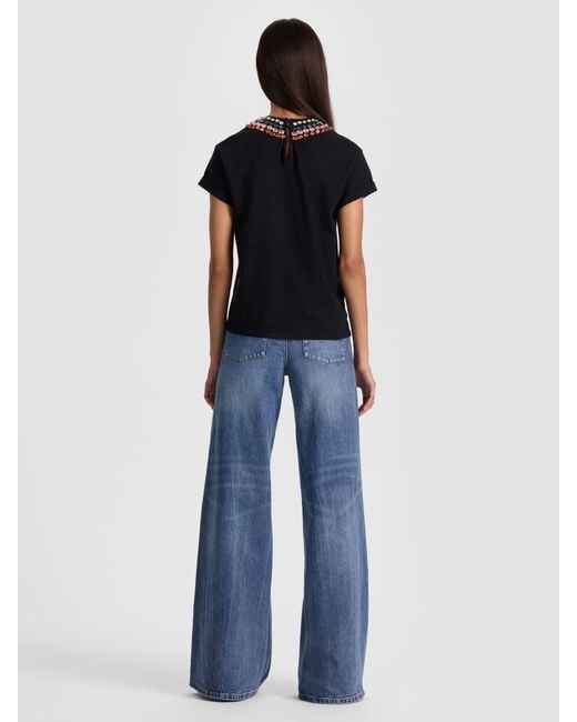 Alice + Olivia Blue Maxie Embellished Band Tee