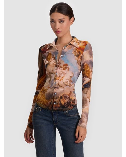 Alice + Olivia Blue Jade Button Front Top