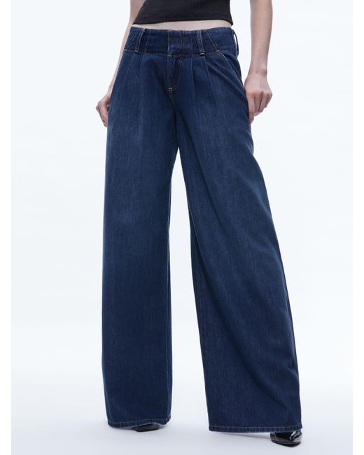 Alice + Olivia Blue Anders Low Rise Pleated Jean