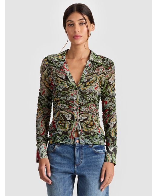 Alice + Olivia Green Portia Mesh Button Down