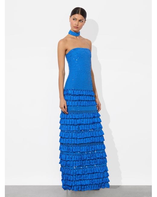 Alice + Olivia Blue Georgie Embellished Gown