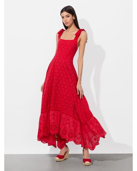 Alice + Olivia Rosalee Eyelet Maxi Dress in Red | Lyst