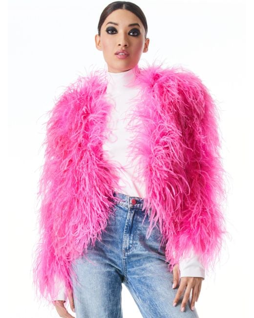 Alice + Olivia Alice + Olivia Kidman Feather Jacket in Pink | Lyst