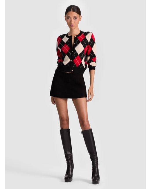 Alice + Olivia Red Carolee Argyle Cardigan