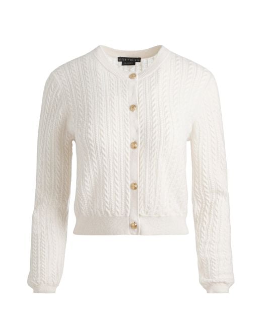 Alice + Olivia White Dollie Cashmere Cableknit Cardigan