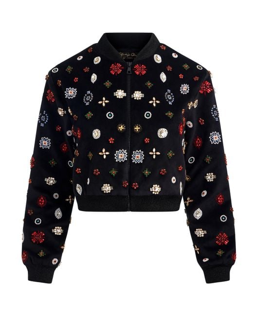 Alice + Olivia Black Jackie Embellished Bomber Jacket