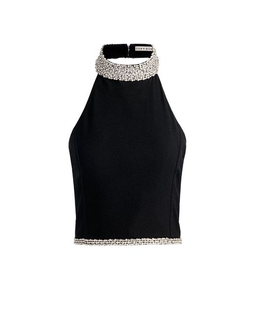 Alice + Olivia Black Gatz Embellished Top