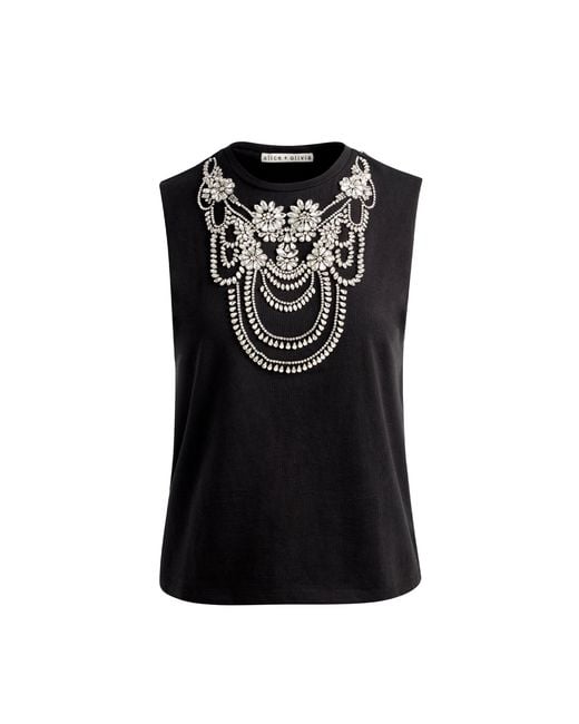 Alice + Olivia Blue Dede Embellished Tank