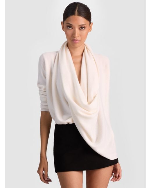 Alice + Olivia White Jules Cashmere Draped Pullover