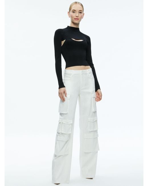 Alice + Olivia White Olympia Mid Rise BAGGY Cargo Pants