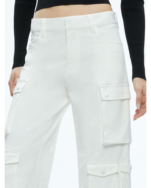 Alice + Olivia White Olympia Mid Rise BAGGY Cargo Pants