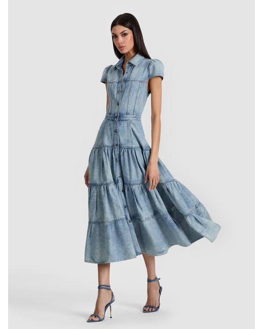 Alice + Olivia Patsy Denim Midi Dress in Blue | Lyst