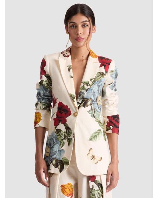 Alice + Olivia Multicolor Breann Printed Linen Blazer