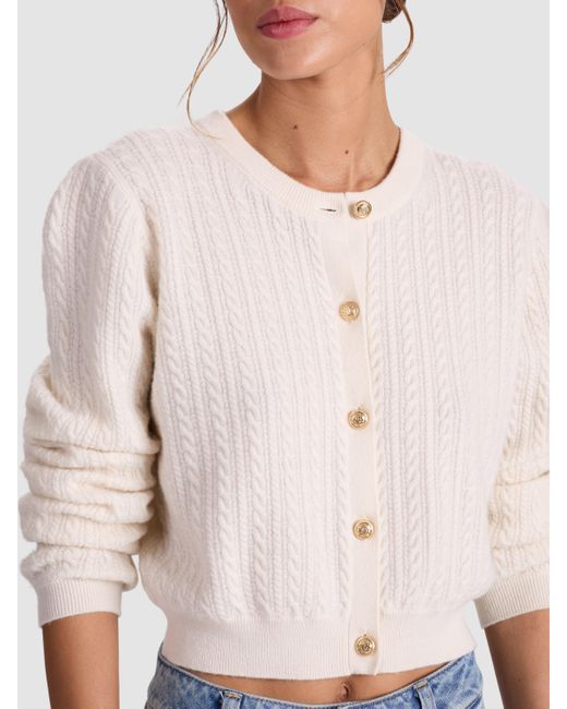 Alice + Olivia White Dollie Cashmere Cableknit Cardigan
