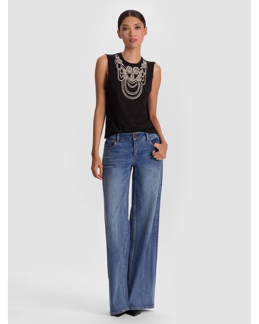 Alice + Olivia Blue Dede Embellished Tank