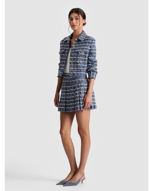 Alice + Olivia Blue Emilie Frayed Box Mini Skirt