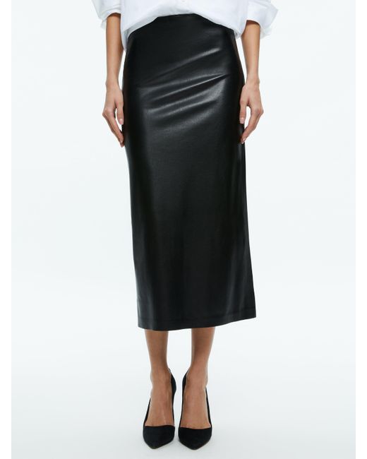 Alice + Olivia Black Maeve Vegan Midi Skirt