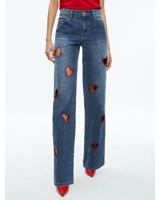 Alice + Olivia Blue Karrie Embroidered Heart Cutout Jean