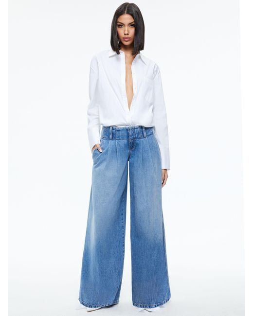Alice + Olivia Blue Anders Low Rise Pleated Jean