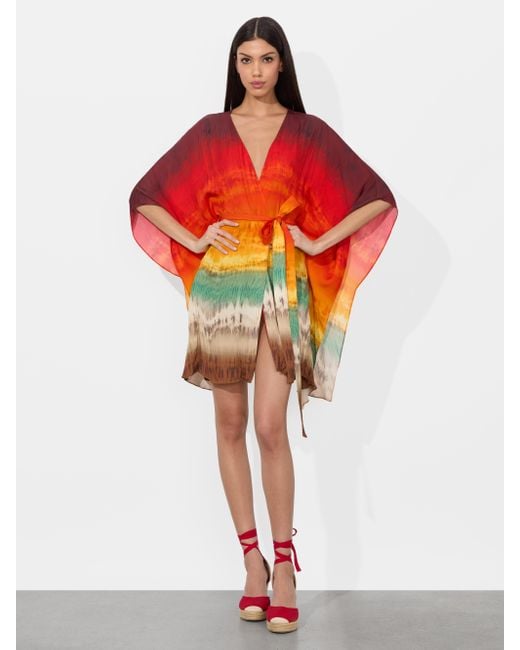Alice + Olivia Red Marva Belted Mini Kaftan