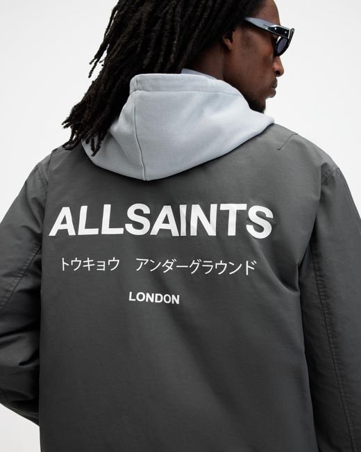 AllSaints Black Underground Logo Coach Jacket for men