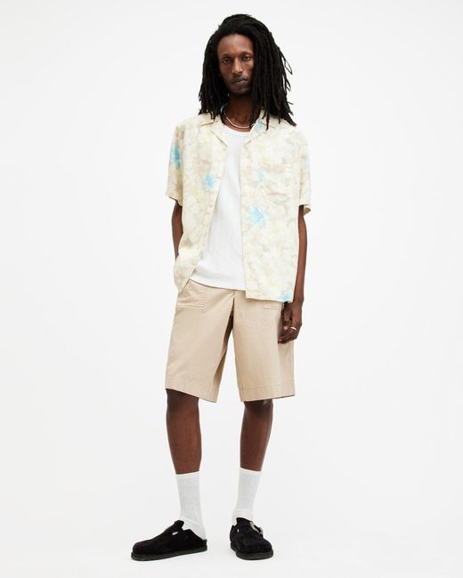 AllSaints White Nevada Floral Print Relaxed Fit Shirt, for men