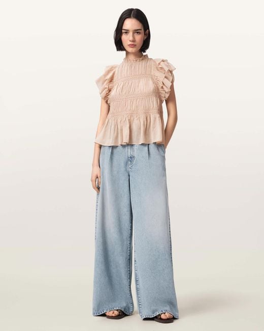 AllSaints Blue Haze Wide Leg Pleated Jeans
