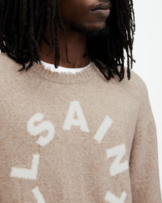 AllSaints Natural Tiago Circular Logo Relaxed Sweater for men