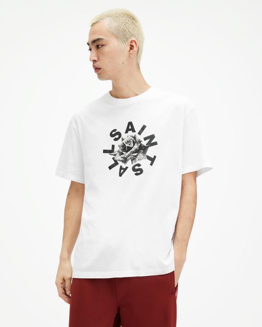 AllSaints White Daized Logo Print Crew Neck T-shirt for men