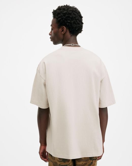 AllSaints White Xander Flocked Logo Oversized T-Shirt,, Muted for men