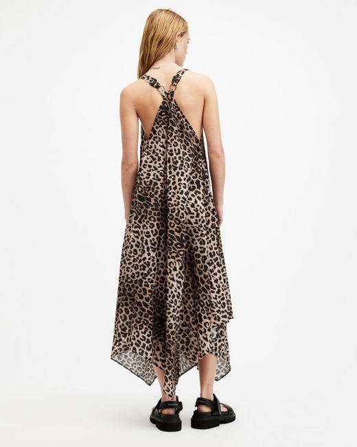 AllSaints Multicolor Lil Leopard Print Asymmetric Maxi Dress,
