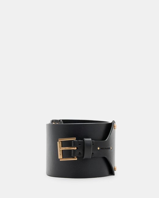 AllSaints White Eden Leather Buckle Waist Belt,, Patent/Brass