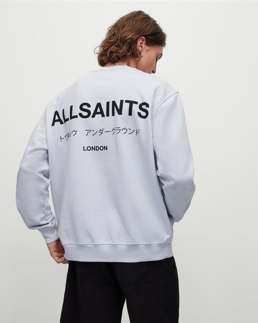 AllSaints Gray Underground Oversized Crew Neck Sweatshirt for men