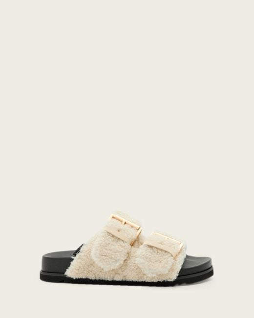 AllSaints White Sian Sherpa Lined Leather Sandals