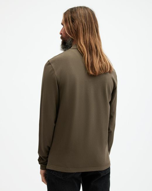 AllSaints Brown Reform Long Sleeve Ramskull Polo Shirt, for men