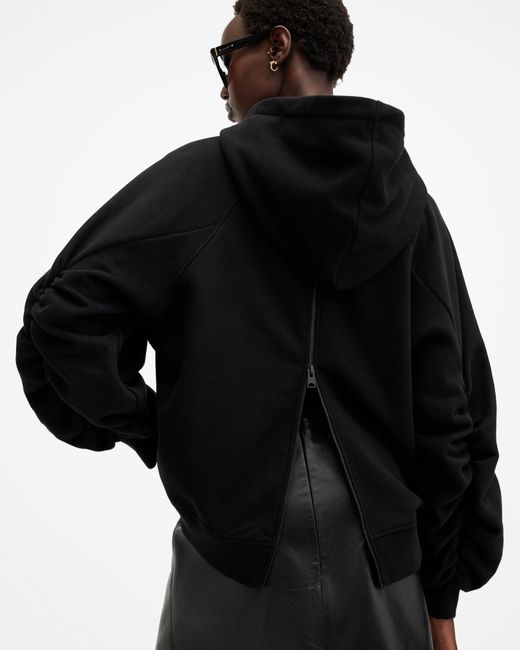 AllSaints Black Dana Relaxed Fit Back Zip Hoodie