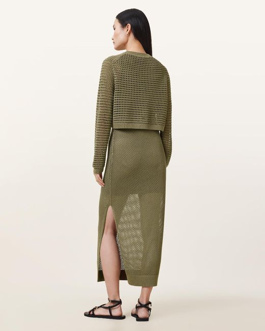 AllSaints Miro Open Stitch 2-In-1 Maxi Dress in Green