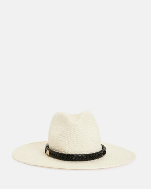 AllSaints Natural Athena Studded Straw Fedora Hat