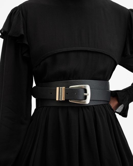 AllSaints Black Lucie Wrap Around Alcor Belt,, /Antq Nickel