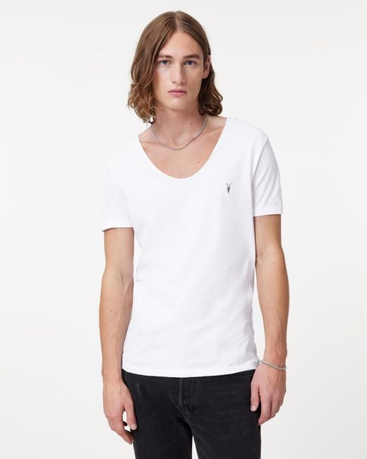 AllSaints White Tonic Scoop Neck Slim Ramskull T-Shirt,, Optic for men