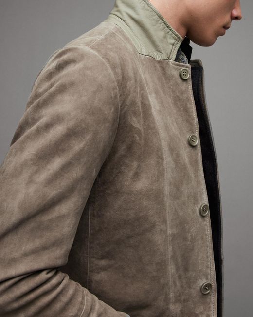 AllSaints Gray Survey Double Layered Leather Blazer for men