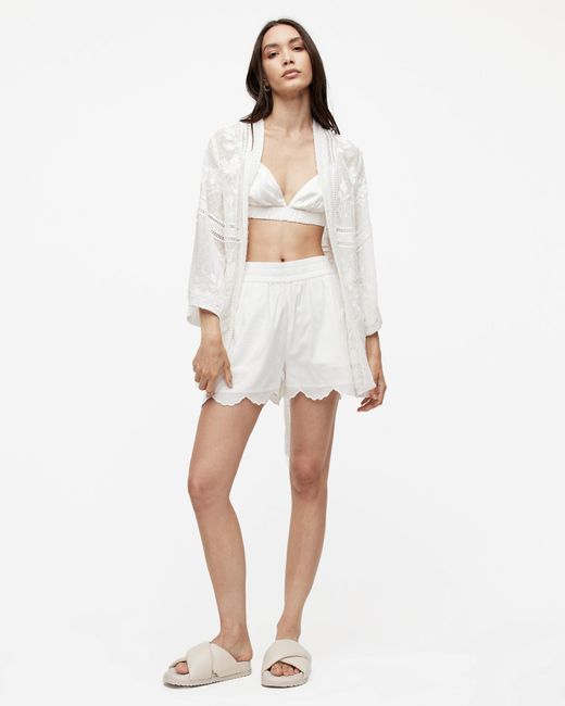 AllSaints White Etti Relaxed Fit Scallop Edge Shorts,